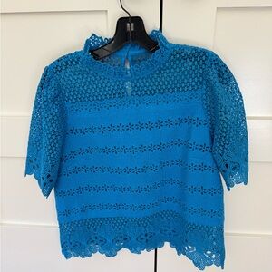 ME+EM Blue Lace Blouse